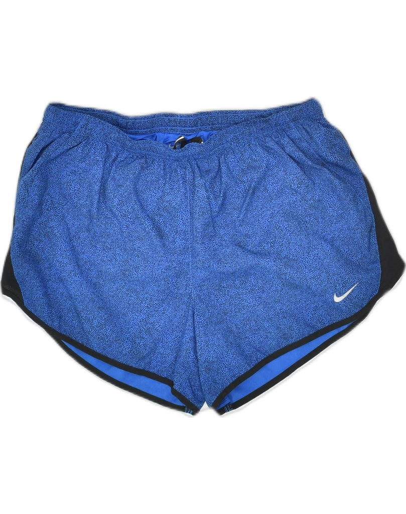 NIKE Womens Dri Fit Sport Shorts UK 14 Medium Blue Spotted Nylon | Vintage Nike | Thrift | Second-Hand Nike | Used Clothing | Messina Hembry 