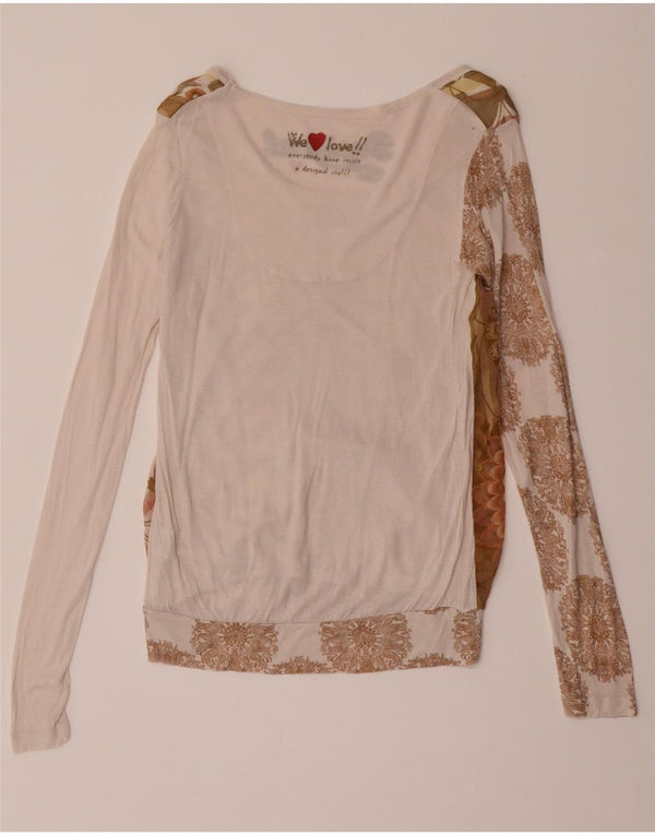 Desigual Womens Graphic Top Long Sleeve UK 8 Small Beige Paisley Viscose