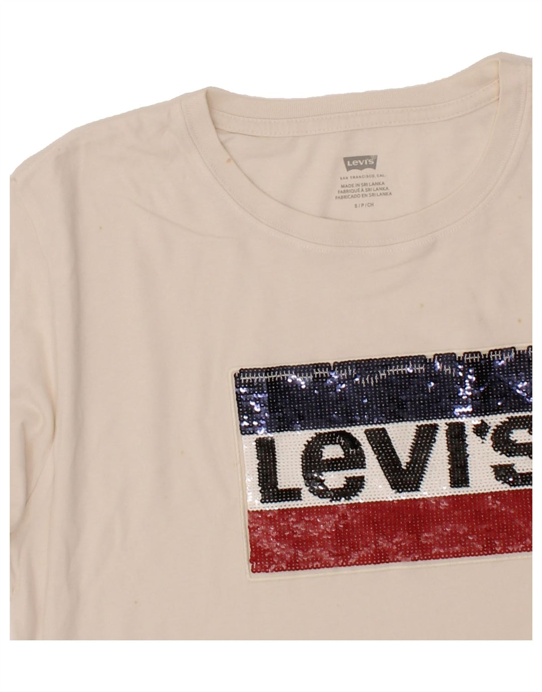 LEVI'S Womens Oversized Graphic T-Shirt Top UK 10 Small White Cotton Vintage Levi's and Second-Hand Levi's from Messina Hembry 