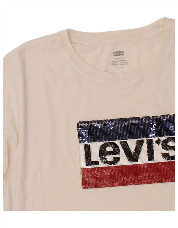LEVI'S Womens Oversized Graphic T-Shirt Top UK 10 Small White Cotton Vintage Levi's and Second-Hand Levi's from Messina Hembry 
