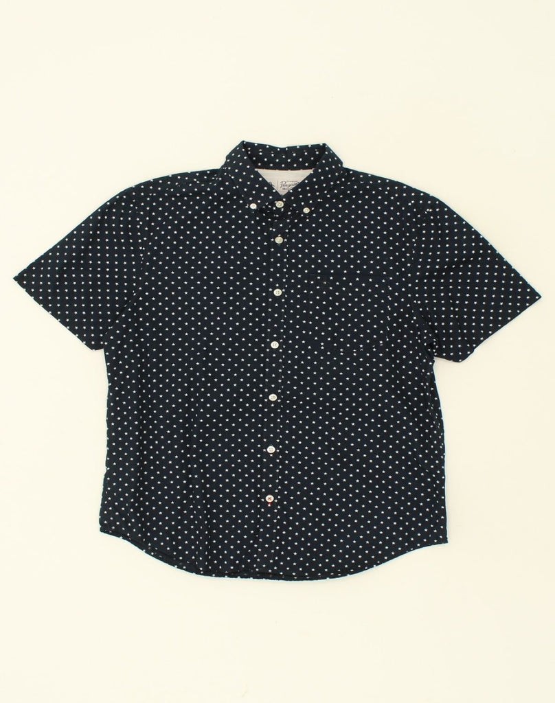 PENGUIN Mens Short Sleeve Shirt Medium Navy Blue Spotted Cotton | Vintage Penguin | Thrift | Second-Hand Penguin | Used Clothing | Messina Hembry 