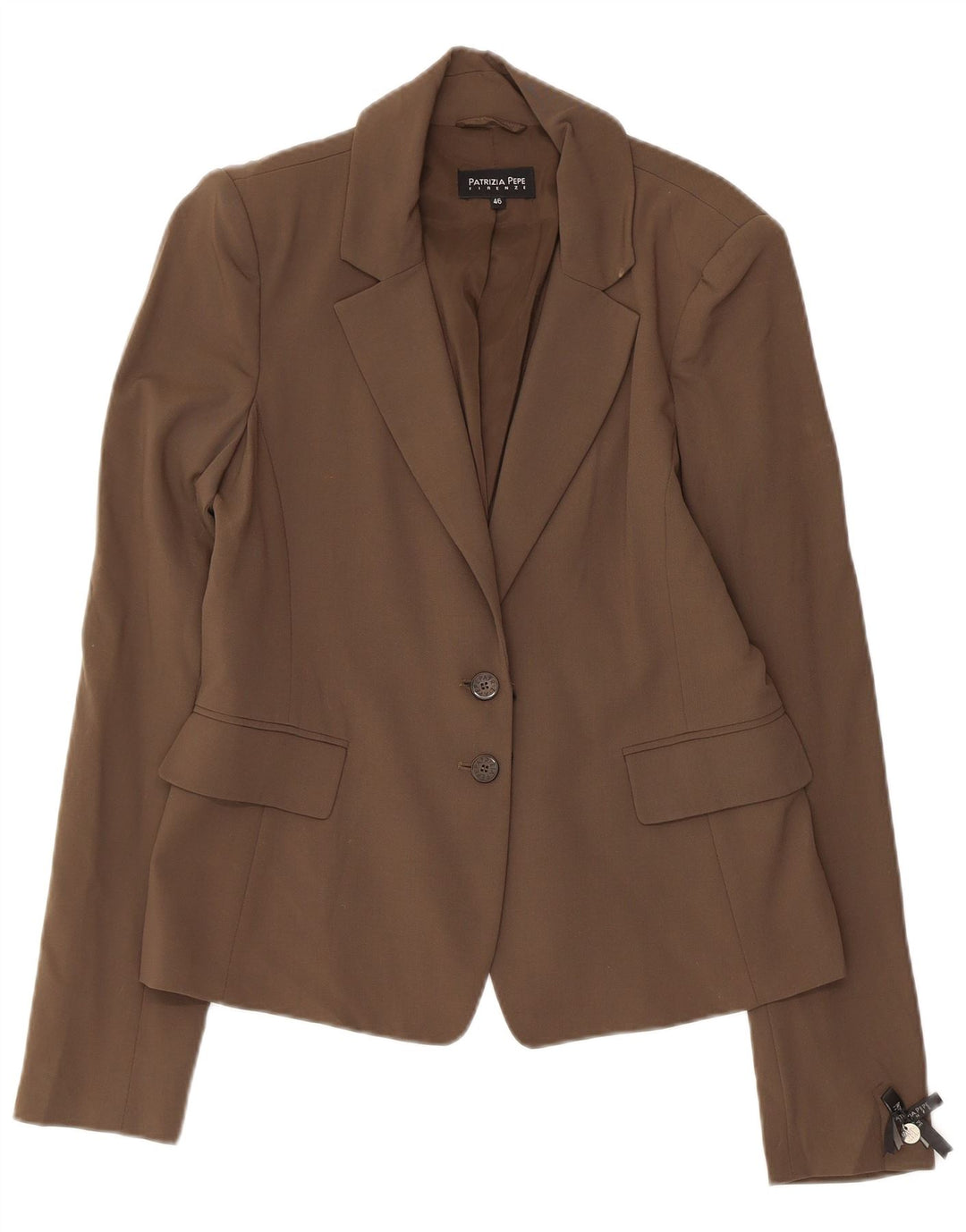PATRIZIA PEPE Womens 2 Button Blazer Jacket IT 46 Large Brown Virgin Wool