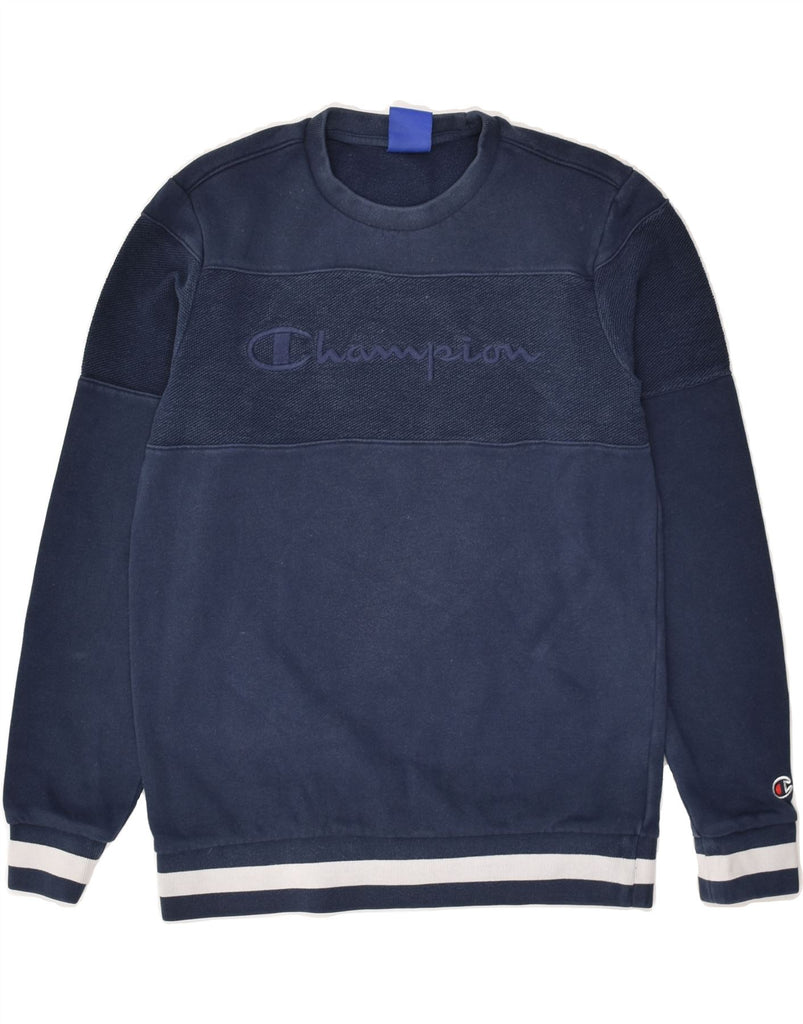 CHAMPION Boys Graphic Sweatshirt Jumper 13-14 Years XL Navy Blue | Vintage Champion | Thrift | Second-Hand Champion | Used Clothing | Messina Hembry 