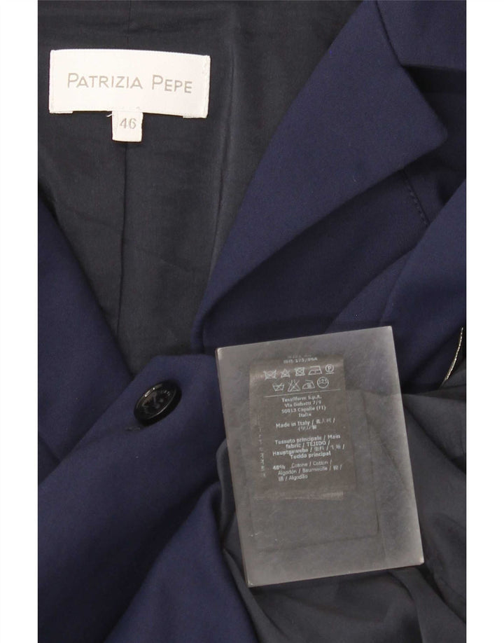 Patrizia Pepe Womens 2 Button Blazer Jacket IT 46 Large Navy Blue Cotton