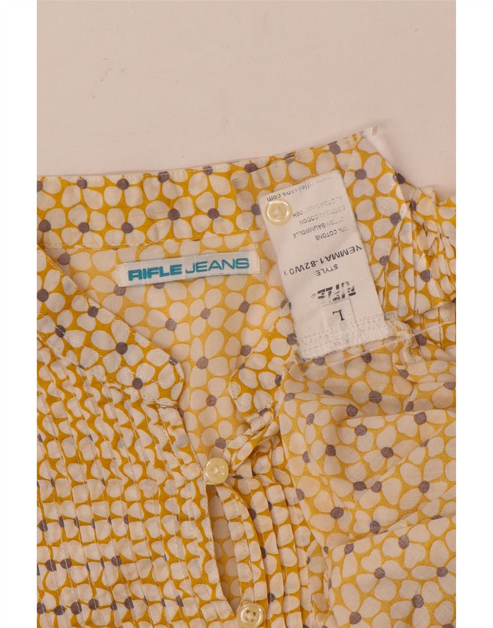 Rifle Womens Pullover Shirt UK 16 Large Yellow Floral Cotton