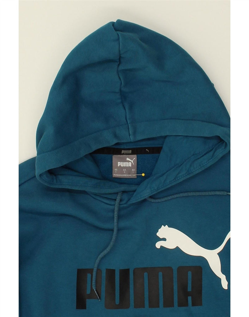 PUMA Mens Graphic Hoodie Jumper Large Blue Cotton Vintage Puma and Second-Hand Puma from Messina Hembry 