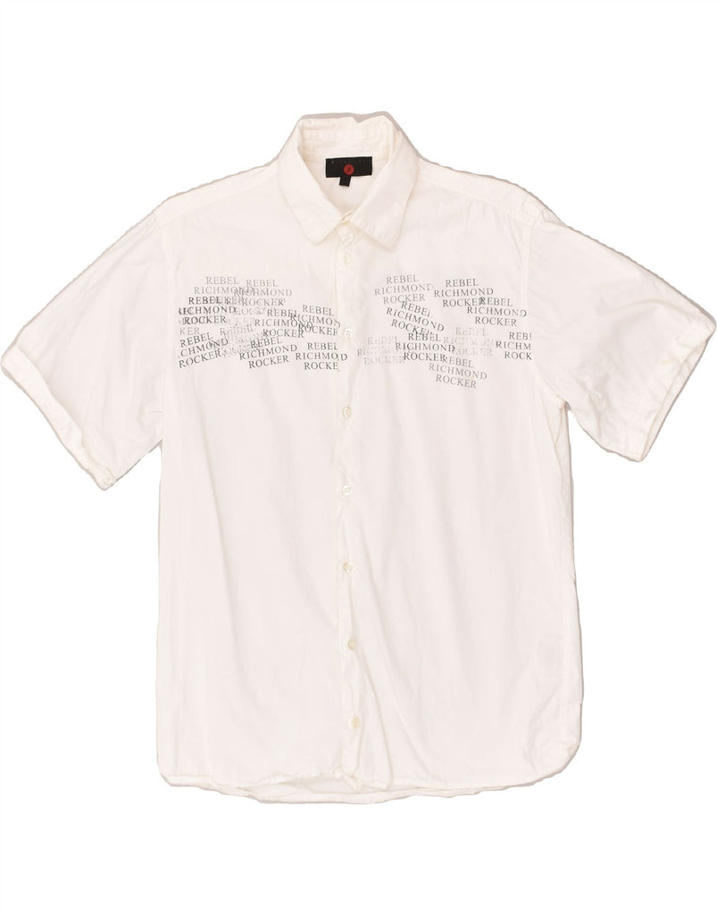 RICHMOND Boys Graphic Short Sleeve Shirt 12-13 Years White Cotton | Vintage Richmond | Thrift | Second-Hand Richmond | Used Clothing | Messina Hembry 