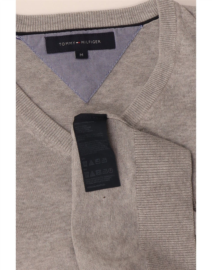 Tommy Hilfiger Mens V-Neck Jumper Sweater Medium Grey Cotton