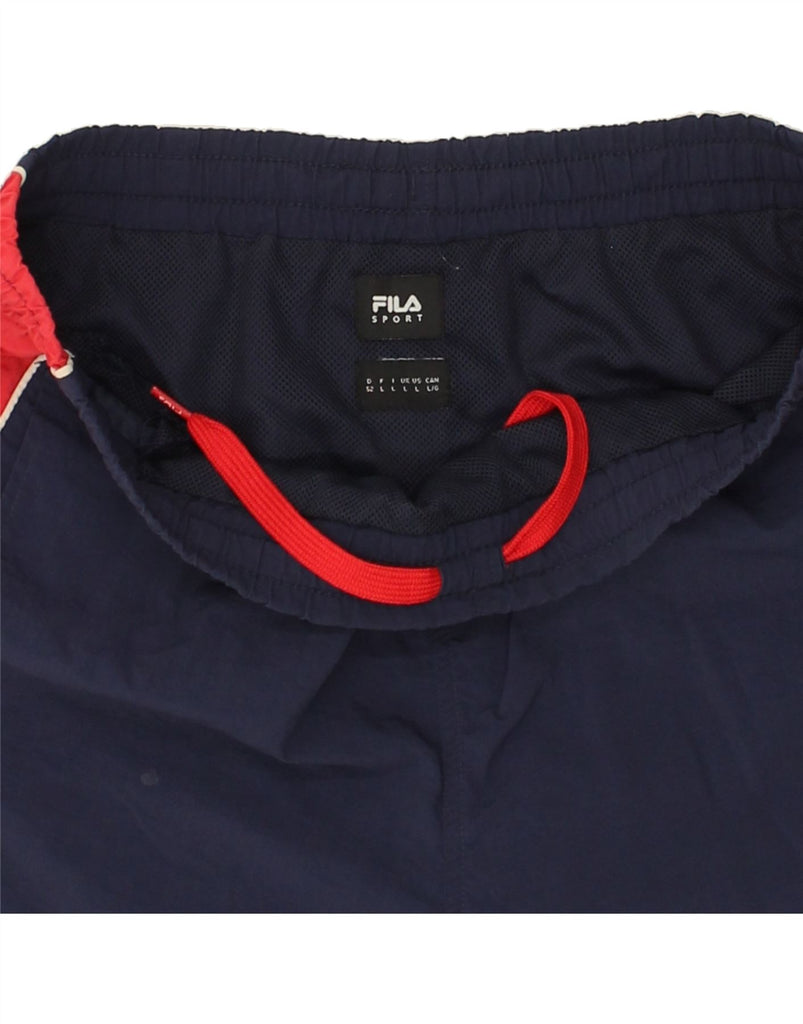 FILA Mens Graphic Sport Shorts Large Navy Blue Colourblock Polyester | Vintage Fila | Thrift | Second-Hand Fila | Used Clothing | Messina Hembry 