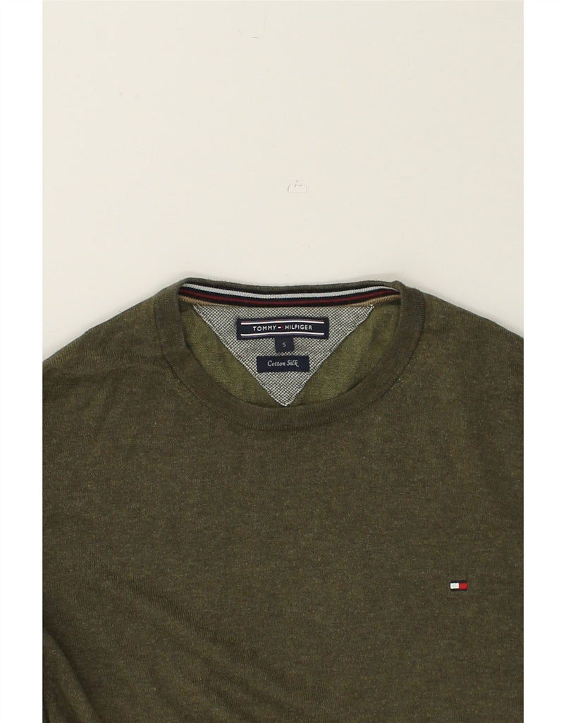TOMMY HILFIGER Mens Crew Neck Jumper Sweater Small Khaki Cotton | Vintage Tommy Hilfiger | Thrift | Second-Hand Tommy Hilfiger | Used Clothing | Messina Hembry 