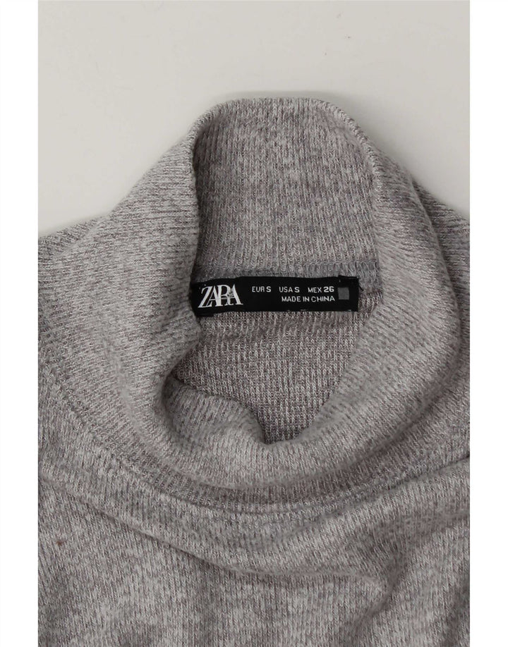 Zara Womens Crop Turtle Neck Jumper Sweater UK 10 Small Grey
