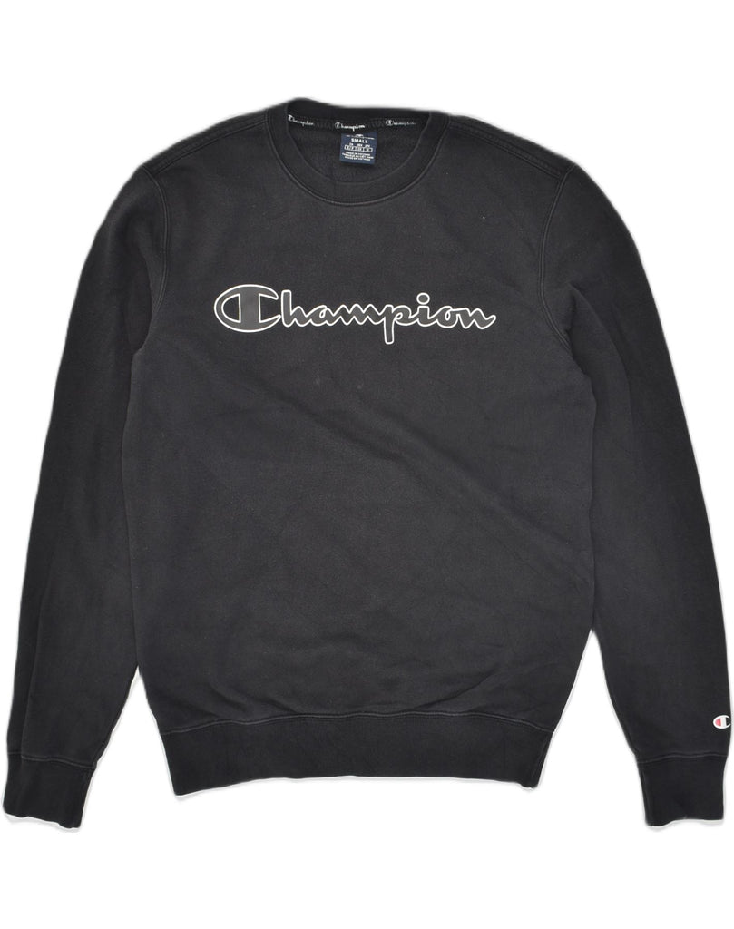 CHAMPION Mens Graphic Sweatshirt Jumper Small Black Cotton | Vintage Champion | Thrift | Second-Hand Champion | Used Clothing | Messina Hembry 