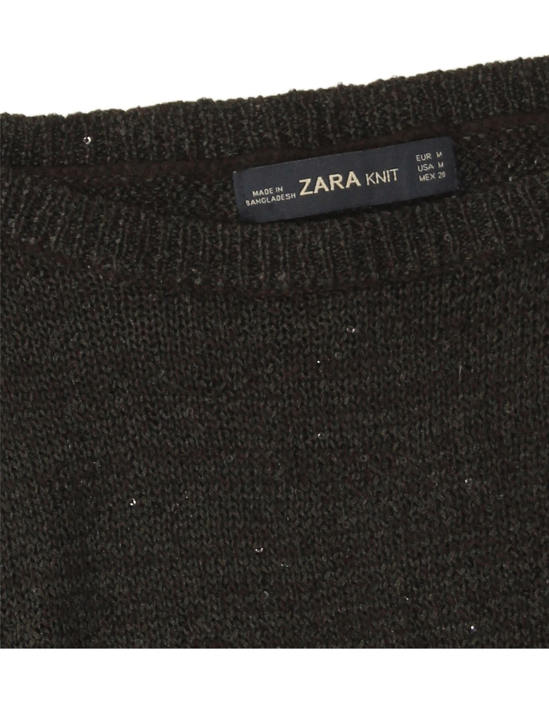 ZARA Womens Front Tie Boat Neck Jumper Sweater UK 12 Medium Black Flecked Vintage Zara and Second-Hand Zara from Messina Hembry 