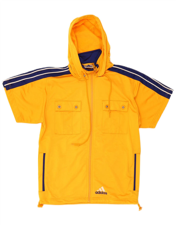 Adidas Mens Hooded Tracksuit Top Jacket Small Orange Colourblock