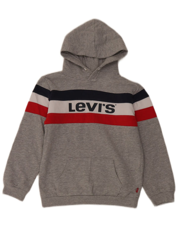 Levi's Boys Graphic Hoodie Jumper 7-8 Years Grey Colourblock Cotton