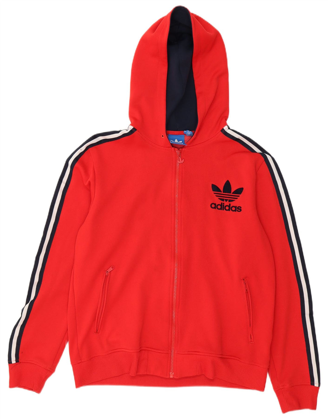 ADIDAS Womens Zip Hoodie Sweater UK 14 Medium Red Polyester