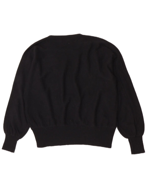 Vintage Womens Crew Neck Jumper Sweater UK 16 Large Black Floral Wool