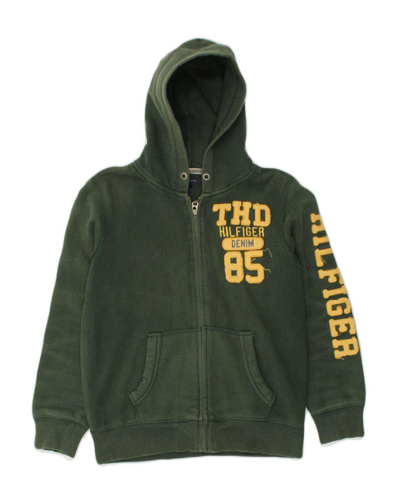 TOMMY HILFIGER Boys Graphic Zip Hoodie Sweater 13-14 Years Green Cotton | Vintage Tommy Hilfiger | Thrift | Second-Hand Tommy Hilfiger | Used Clothing | Messina Hembry 