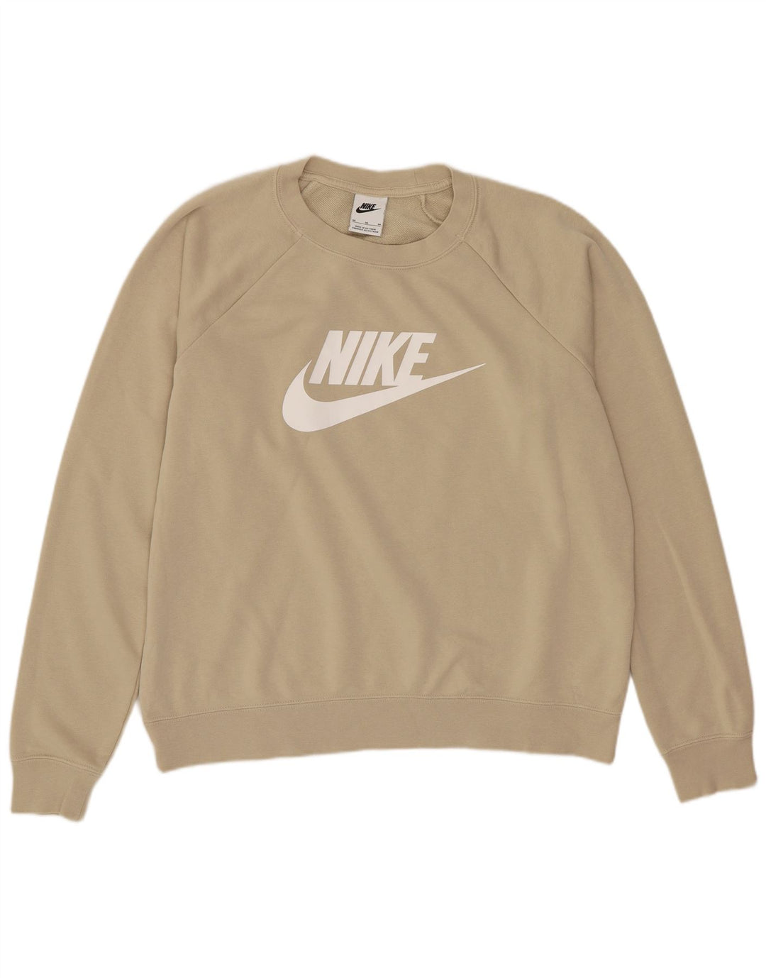 Nike Womens Graphic Oversized Sweatshirt Jumper UK 14 Medium Beige Cotton