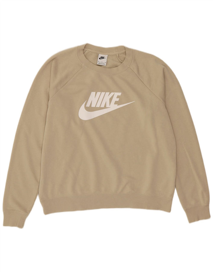 Nike Womens Graphic Oversized Sweatshirt Jumper UK 14 Medium Beige Cotton