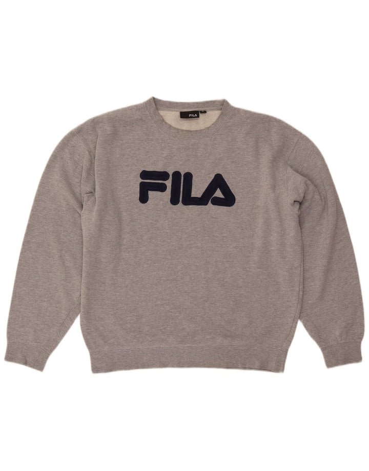 FILA Womens Graphic Oversized Sweatshirt Jumper UK 14 Medium Grey Flecked