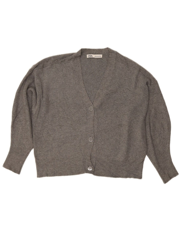 Zara Womens Loose Fit Crop Cardigan Sweater UK 14 Medium Grey Viscose