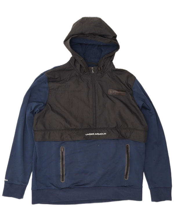 Under Armour Mens Zip Neck Hoodie Jumper XL Navy Blue Colourblock Polyester