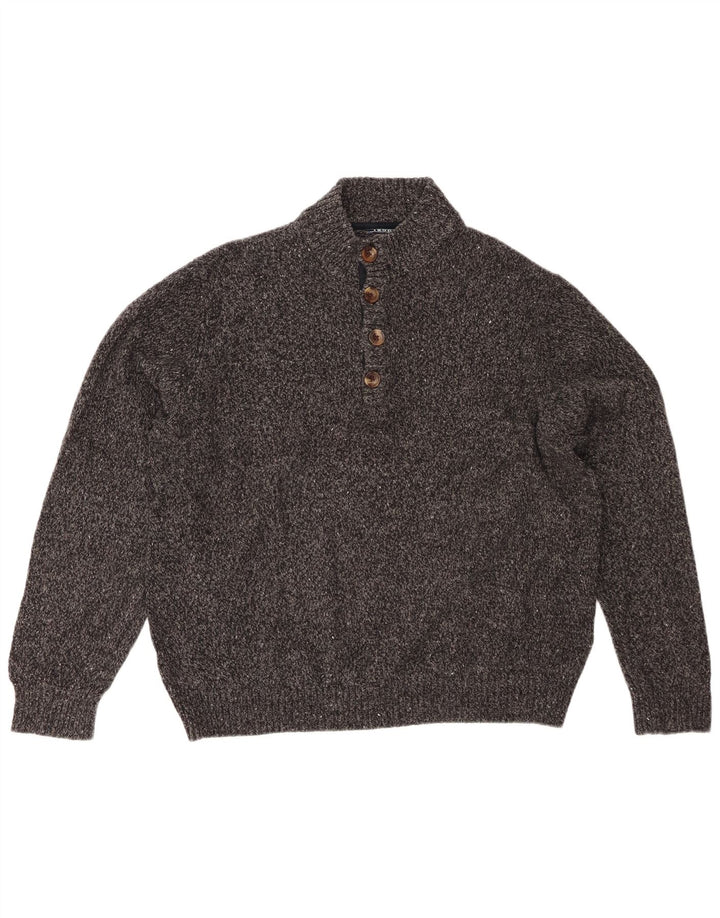 Izod Womens Button Neck Jumper Sweater UK 20 2XL Grey Flecked Acrylic