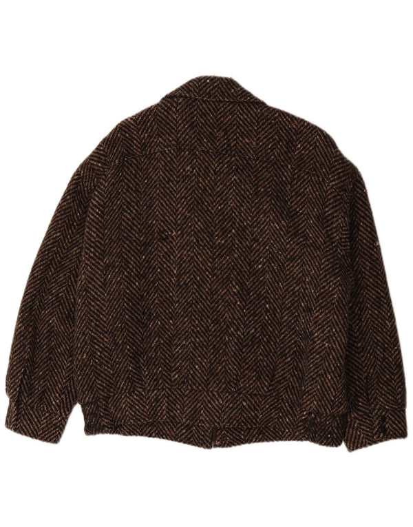 Vintage Mens Bomber Windbreaker Jacket UK 42 XL Brown Herringbone Wool
