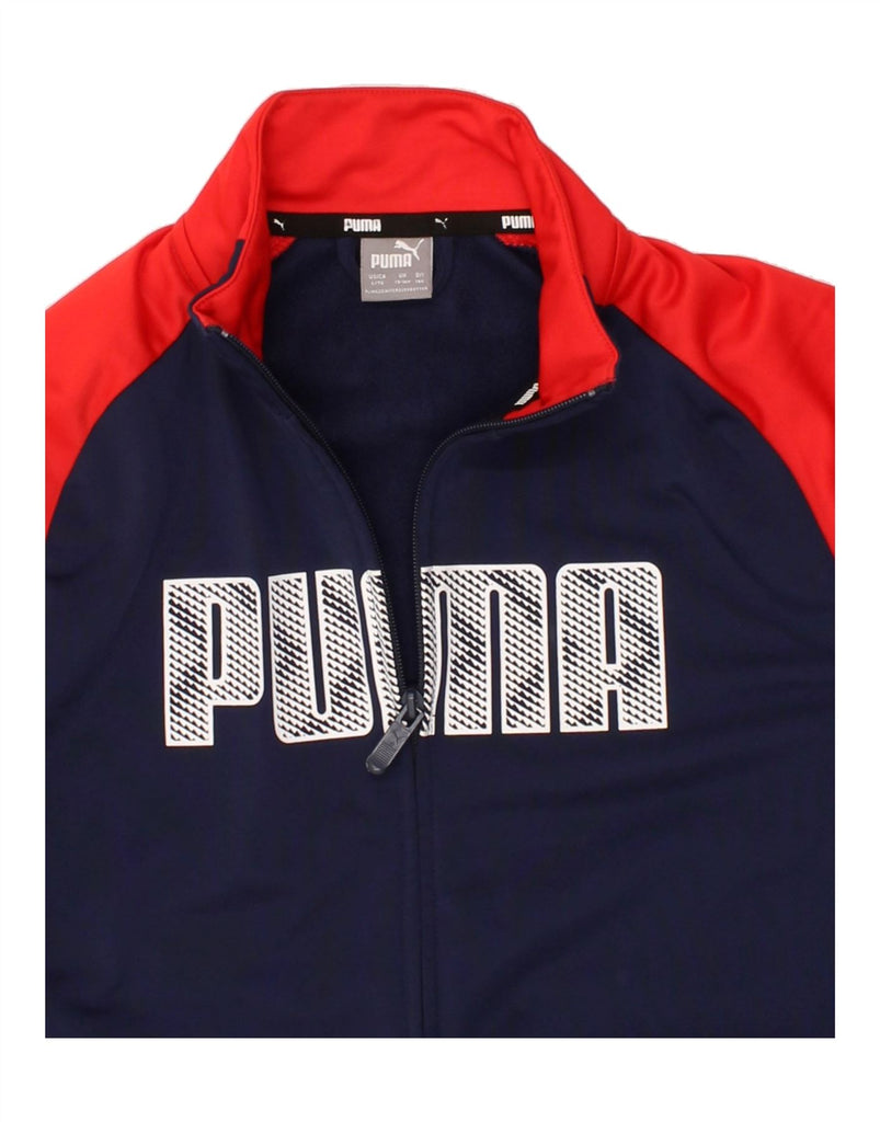 PUMA Boys Graphic Tracksuit Top Jacket 13-14 Years Large Navy Blue Vintage Puma and Second-Hand Puma from Messina Hembry 