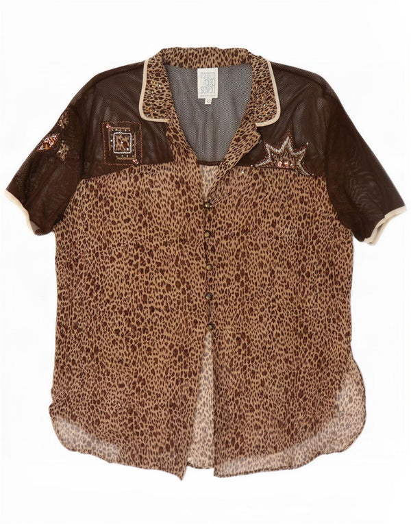 Maria Grazia Severi Womens Short Sleeve Shirt Blouse IT 42 Medium Brown