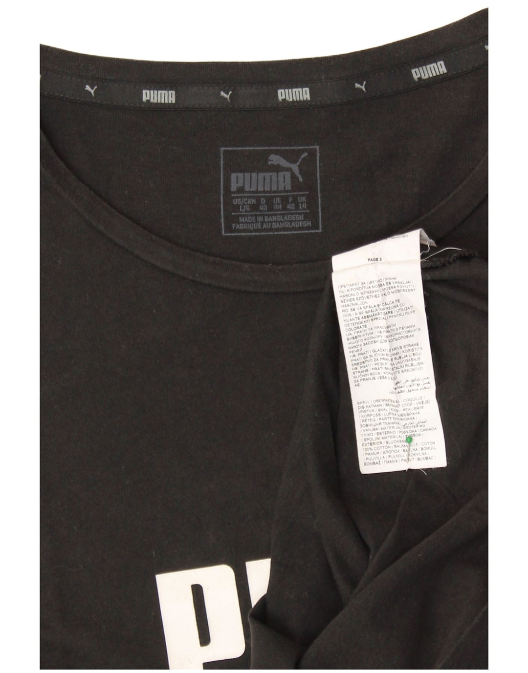 PUMA Womens Graphic T-Shirt Top UK 14 Medium  Black Cotton