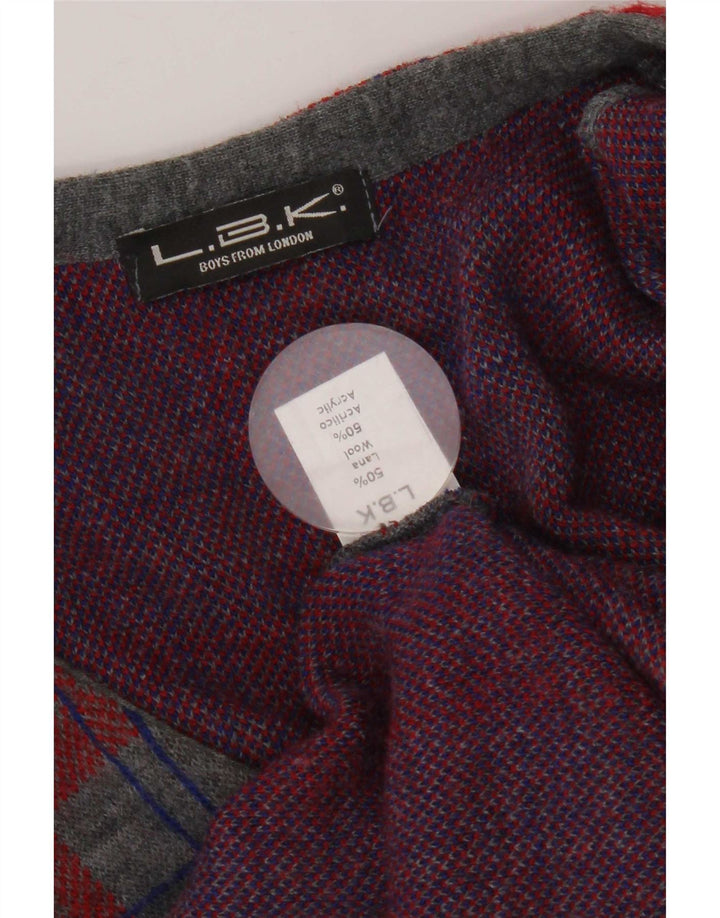 Vintage Mens Sleeveless Cardigan Sweater Small Grey Check Wool