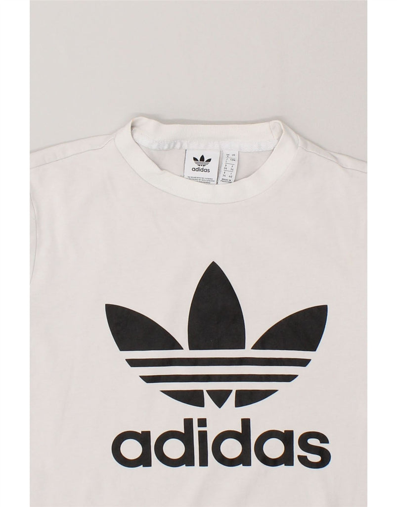 ADIDAS Womens Graphic T-Shirt Top UK 8 Small White Cotton | Vintage Adidas | Thrift | Second-Hand Adidas | Used Clothing | Messina Hembry 