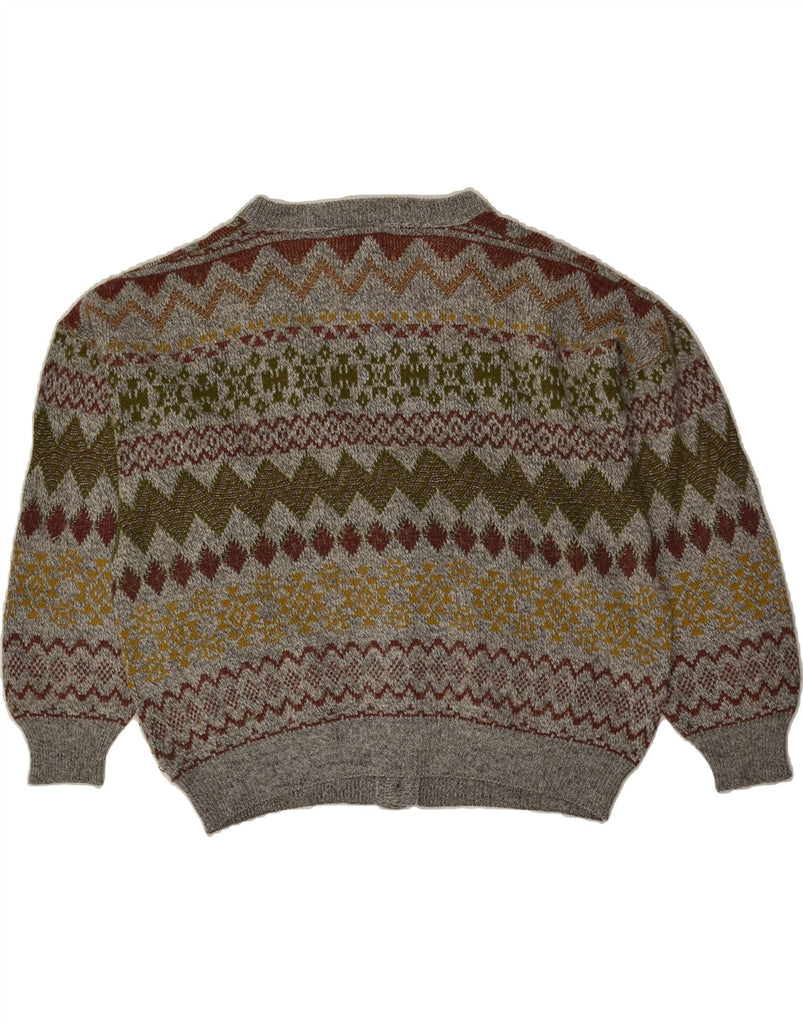 VINTAGE Mens Cardigan Sweater 3XL Grey Fair Isle Wool | Vintage Vintage | Thrift | Second-Hand Vintage | Used Clothing | Messina Hembry 