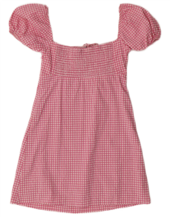 Zara Womens Short Sleeves Sundress UK 12 Medium Pink Gingham Bohemian