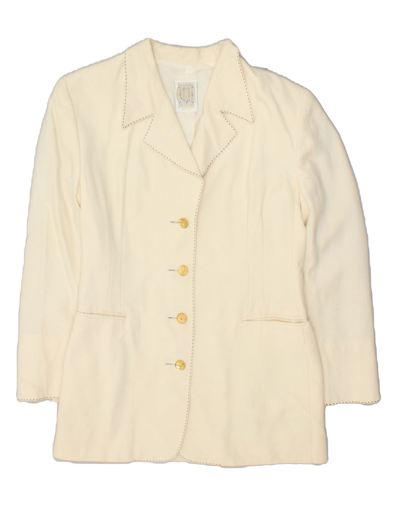 VINTAGE Womens 4 Button Blazer Jacket UK 16 Large Beige Wool | Vintage Vintage | Thrift | Second-Hand Vintage | Used Clothing | Messina Hembry 