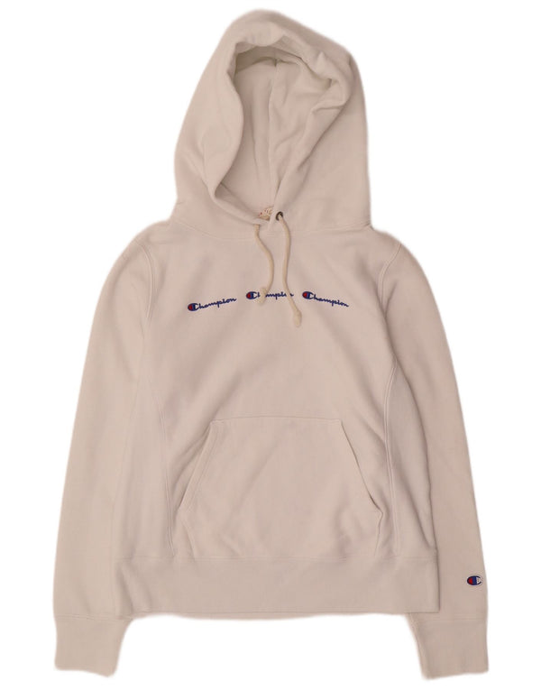 Champion Womens Reverse Weave Graphic Hoodie Jumper UK 10 Small White