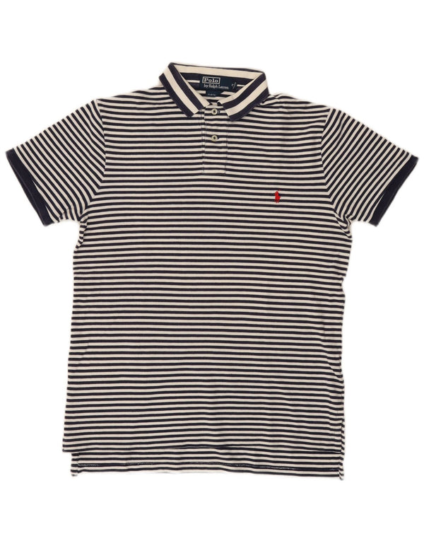 Polo Ralph Lauren Mens Custom Fit Shirt Medium Navy Blue Striped Cotton