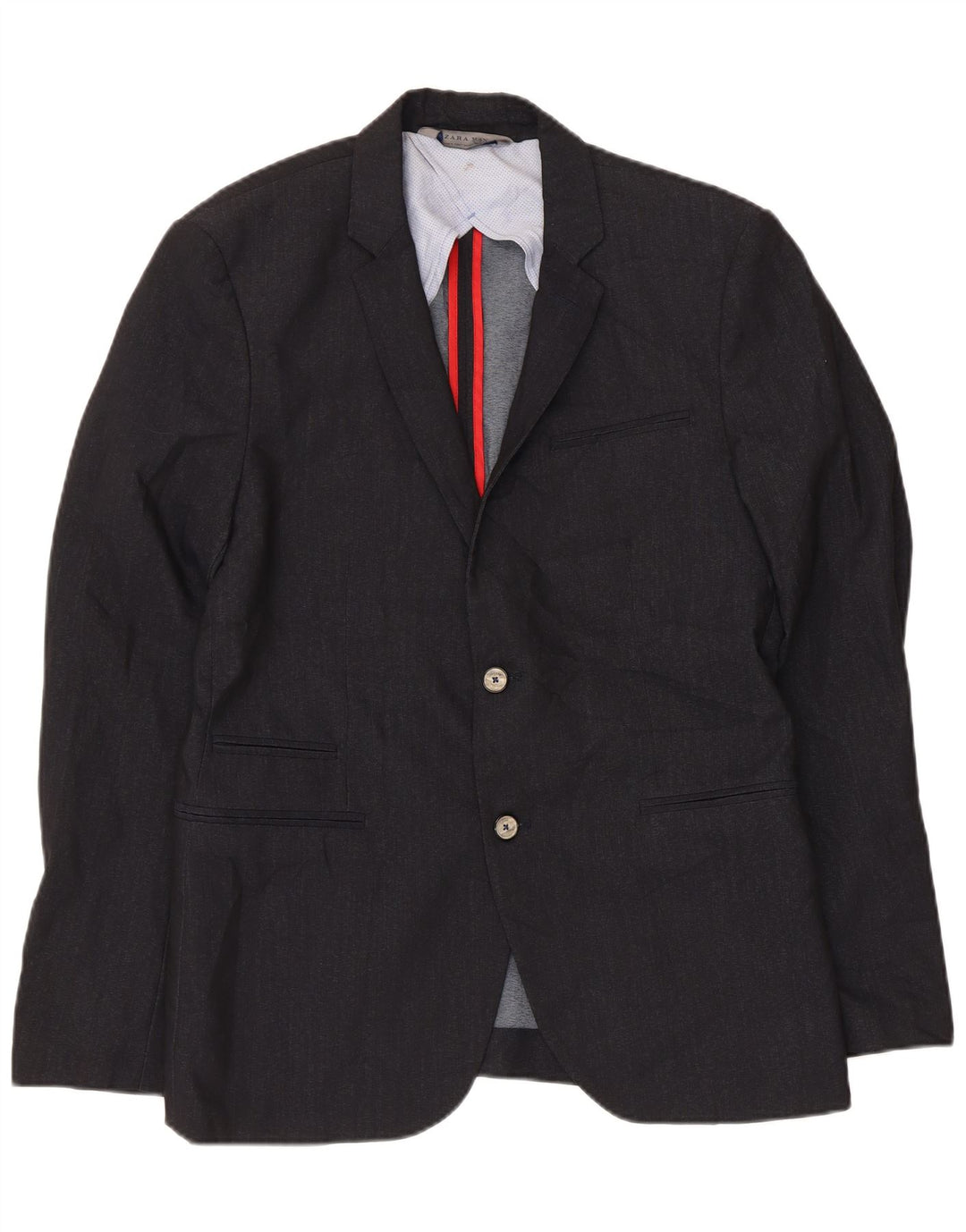 Zara Mens 2 Button Blazer Jacket EU 50 Medium Navy Blue Polyester