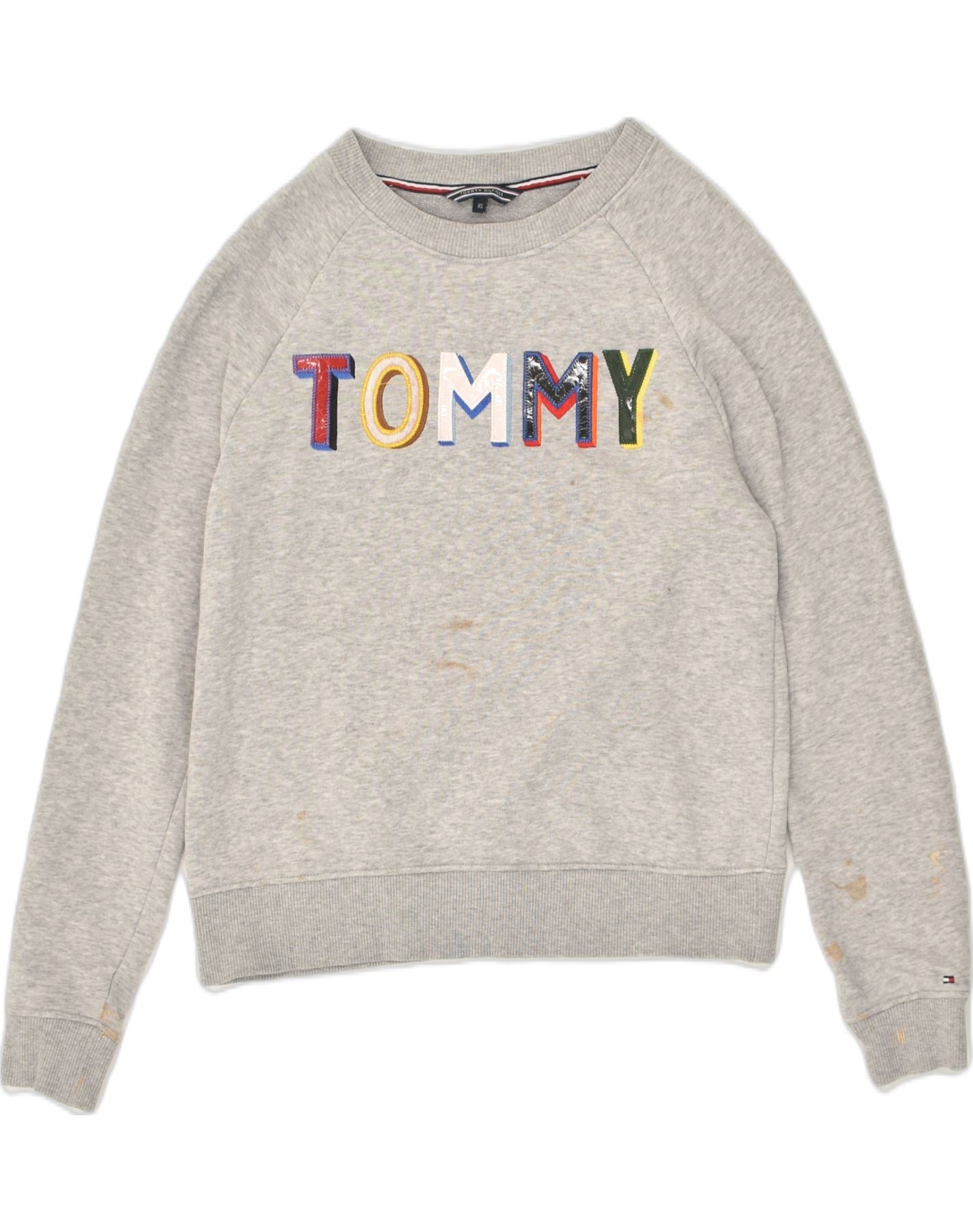 TOMMY HILFIGER Womens Graphic Sweatshirt Jumper UK 4 XS Grey