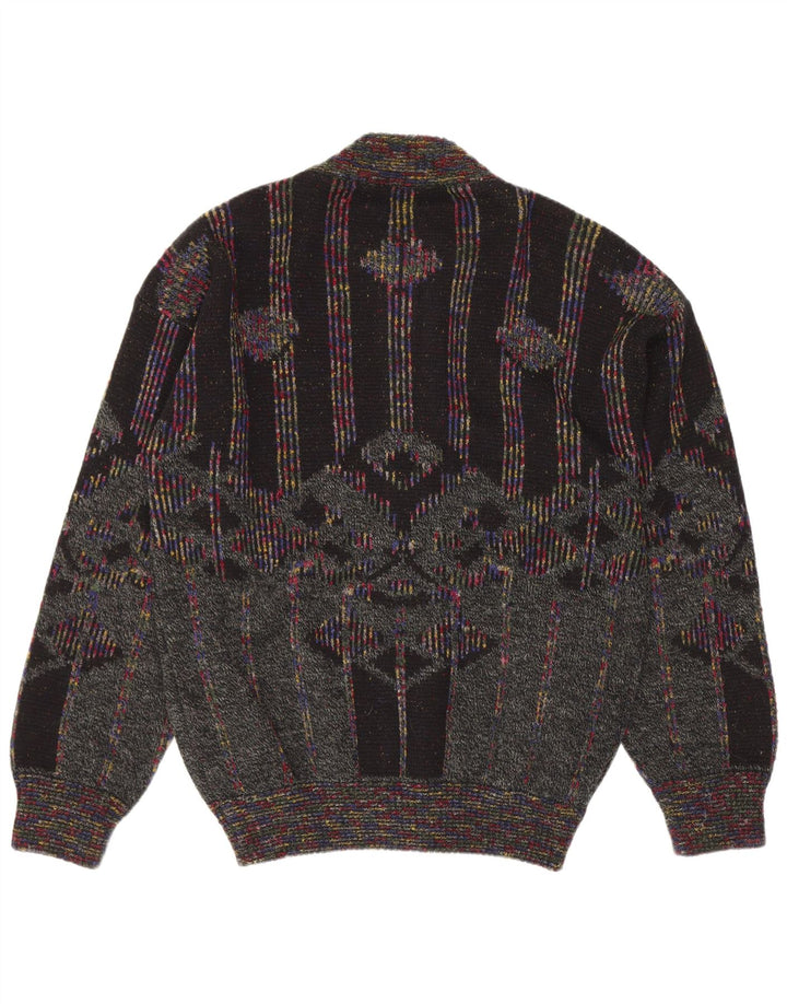 Tris Line Mens Cardigan Sweater IT 50 Medium Multicoloured Geometric Wool