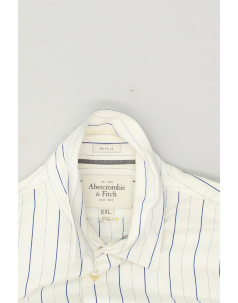 ABERCROMBIE & FITCH Mens Muscle Shirt 2XL White Striped Cotton | Vintage Abercrombie & Fitch | Thrift | Second-Hand Abercrombie & Fitch | Used Clothing | Messina Hembry 