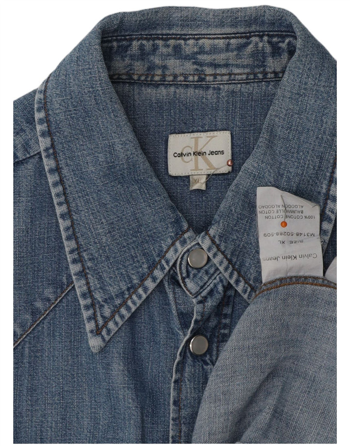 Calvin Klein Jeans Womens Short Sleeve Denim Shirt UK 18 XL Blue Cotton