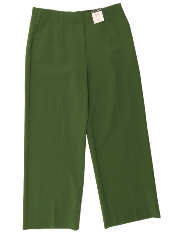 Marks & Spencer Womens High Waist Casual Trousers UK 16 Large W32 L28 Green