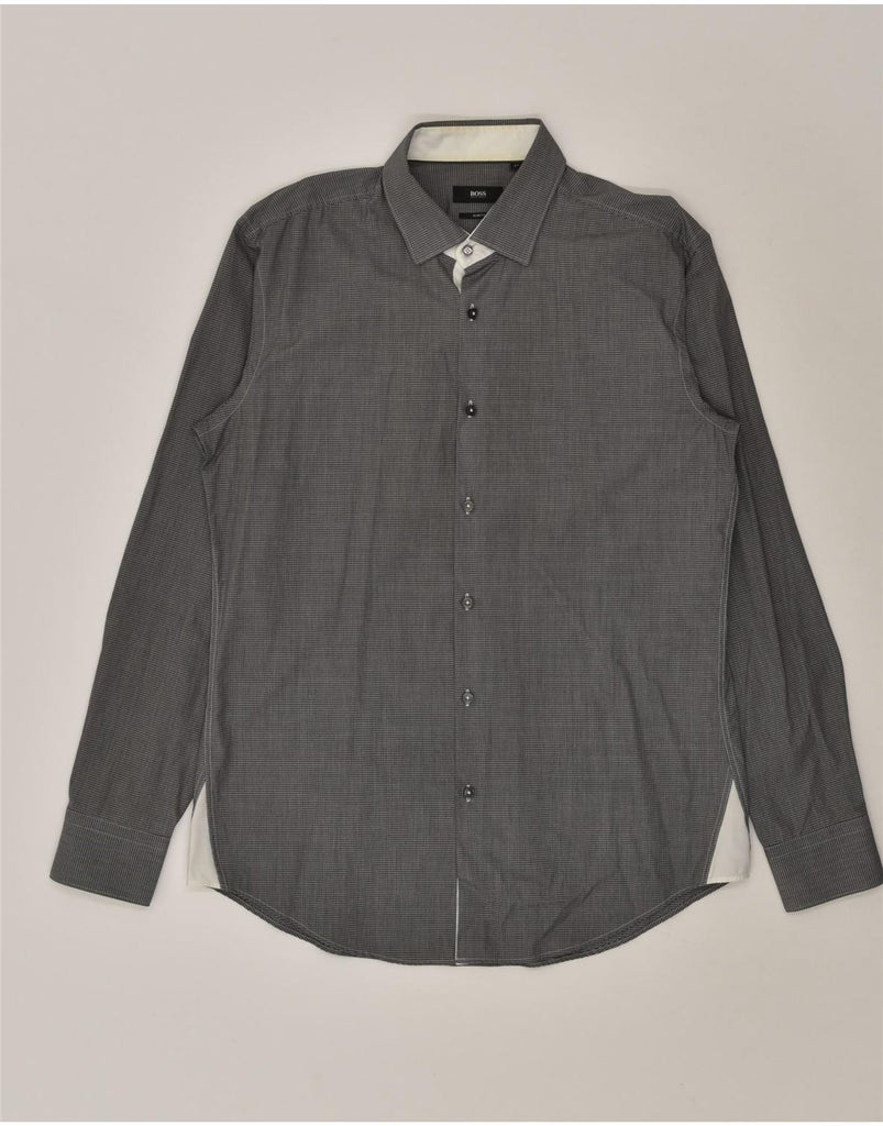 HUGO BOSS Mens Slim Fit Shirt Size 41 16 Large Grey Cotton | Vintage Hugo Boss | Thrift | Second-Hand Hugo Boss | Used Clothing | Messina Hembry 