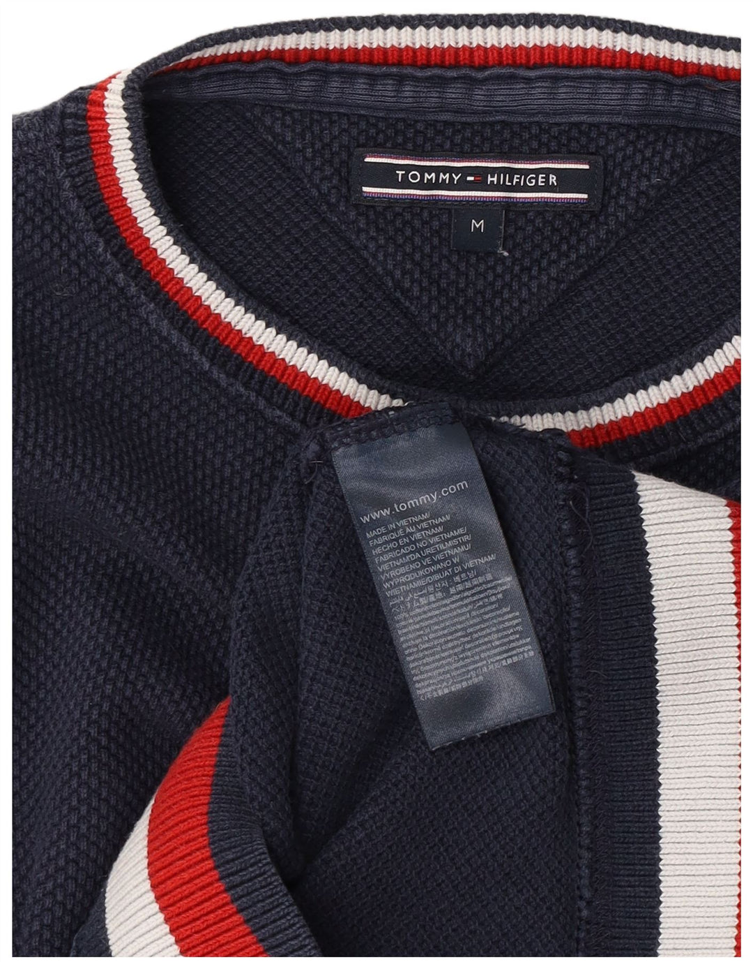 Tommy Hilfiger Mens Boat Neck Jumper Sweater Medium Navy Blue Cotton