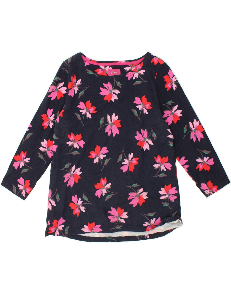 JOULES Womens Graphic Top 3/4 Sleeve UK 14 Medium Navy Blue Floral Cotton Vintage Joules and Second-Hand Joules from Messina Hembry 