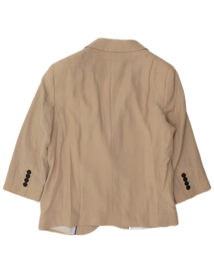 Zara Womens 3/4 Sleeve Open Blazer Jacket UK 14 Large Beige Cotton