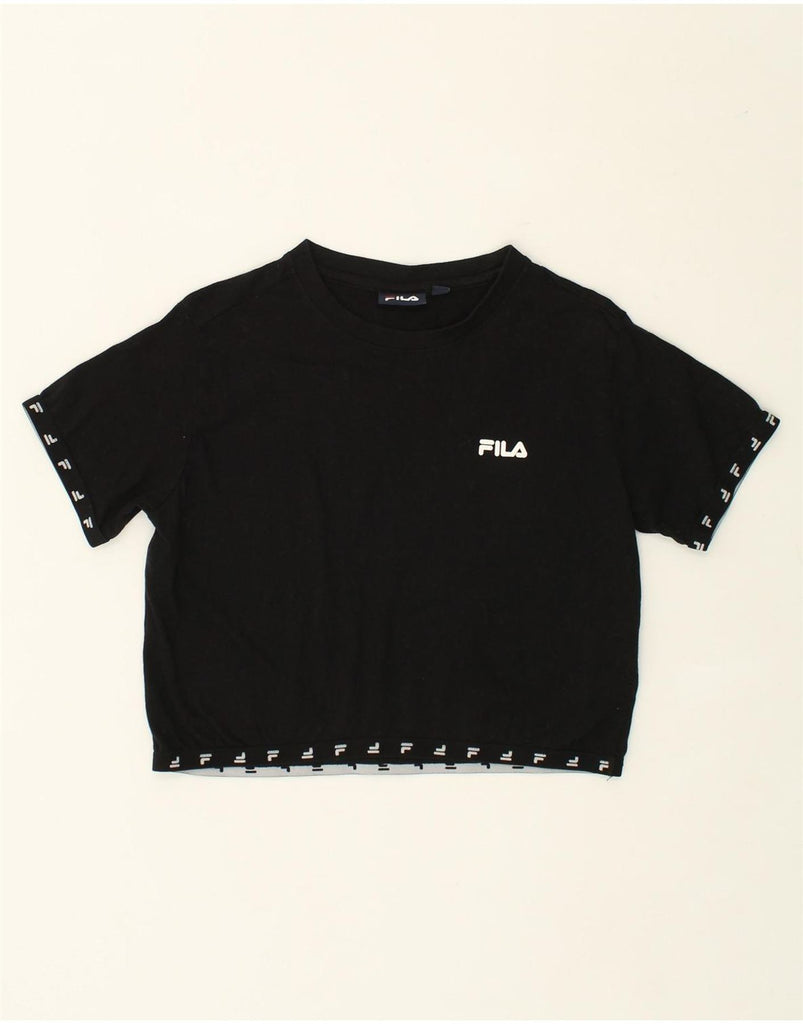 FILA Womens Crop Graphic T-Shirt Top UK 14 Medium Black Cotton | Vintage Fila | Thrift | Second-Hand Fila | Used Clothing | Messina Hembry 